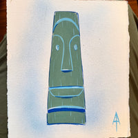 Long Moai Tiki Head Painting